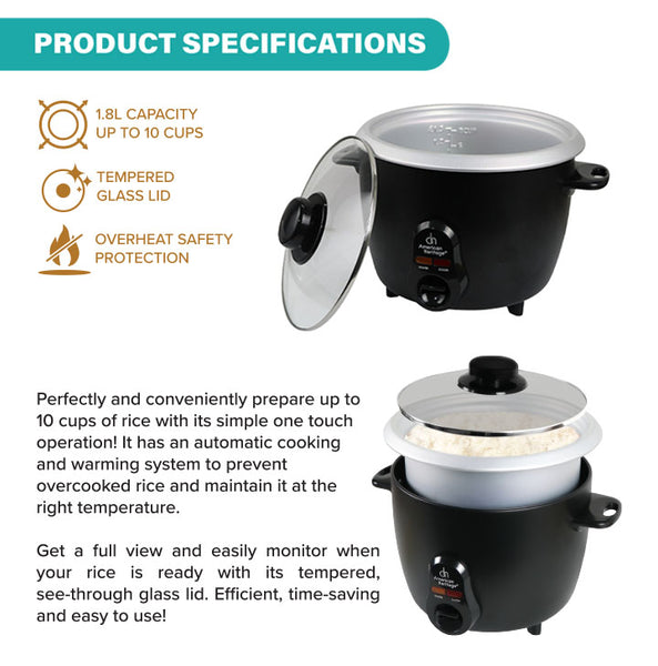 American Heritage 1.8L Rice Cooker Glass Cover AHRC6076 American