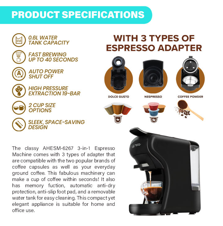 19 Bar High Pressure Multiple Functions 3 in 1 Capsule Coffee